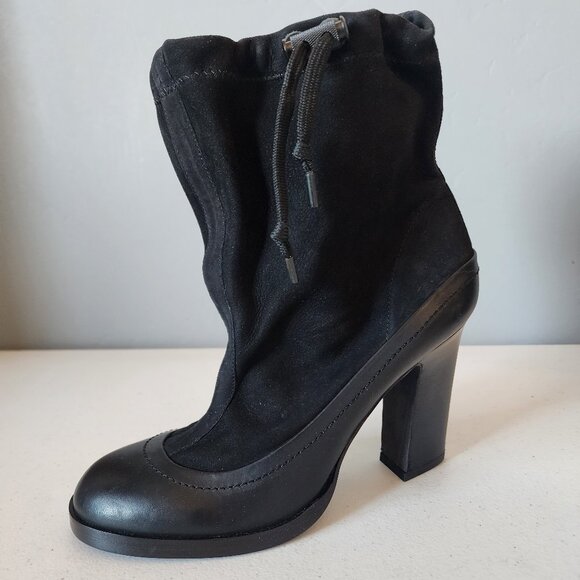 RAG & BONE Black Coated Waxy Newbury Suede Heeled Ankle  Rag & Bone Bootie \